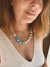 Keshi Pearl And Arizona Turquoise Necklace Aurelie Beaded