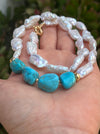 Keshi Pearl And Arizona Turquoise Necklace Aurelie Beaded