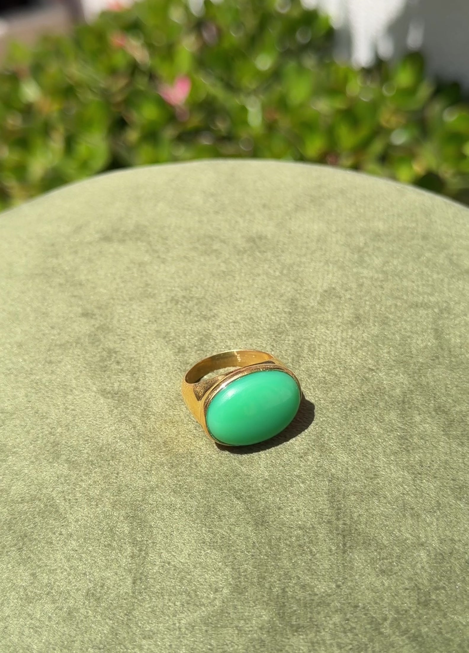 Vibrant Chrysoprase Cabochon Ring — Gold-Plated Sterling Silver