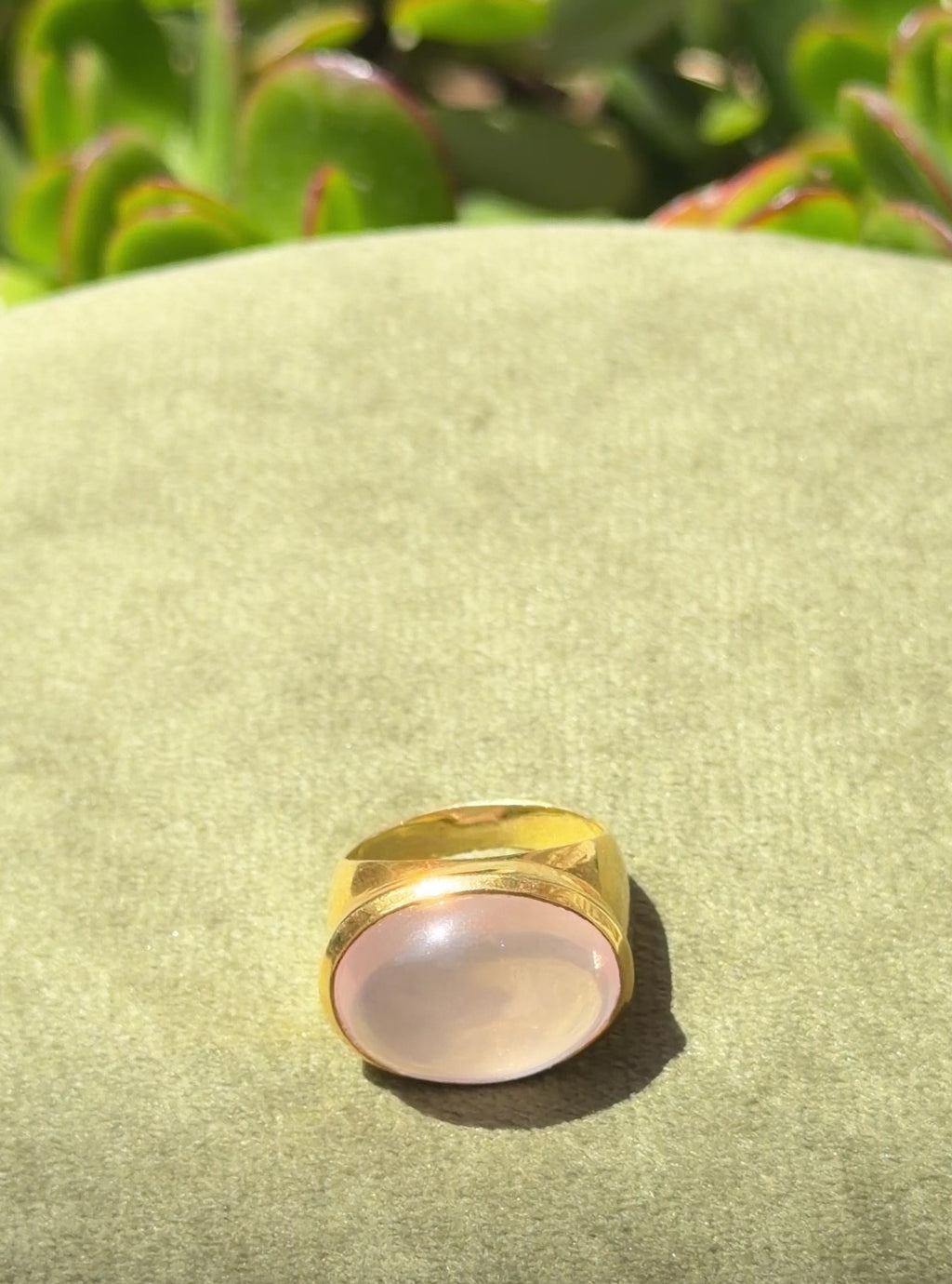Soft Rose Quartz Cabochon Ring — Gold‑Plated Sterling Silver