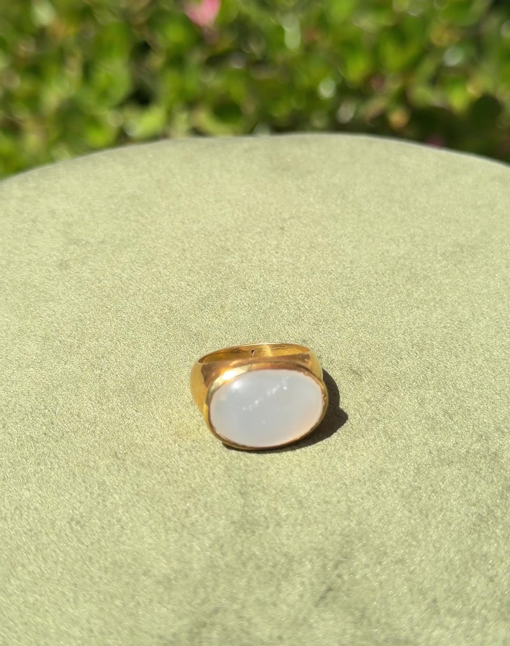 Luminous Moonstone Cabochon Ring — Gold-Plated Sterling Silver