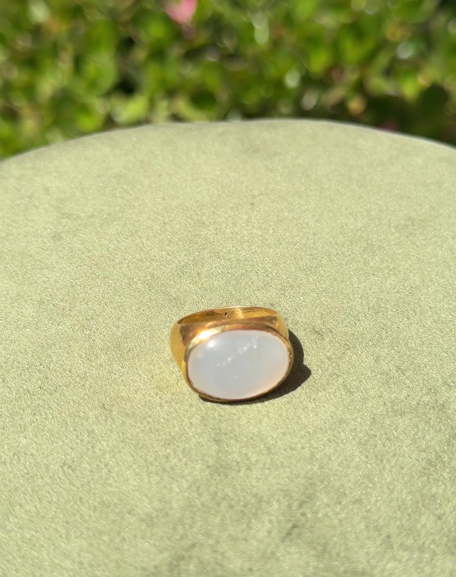 Luminous Moonstone Cabochon Ring — Gold-Plated Sterling Silver