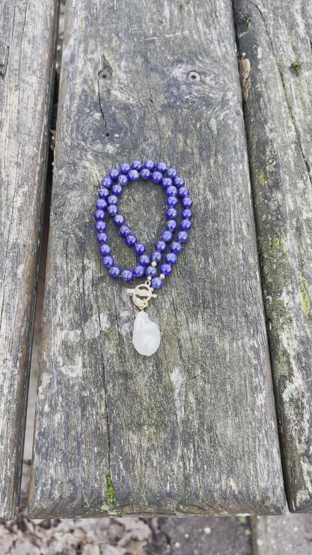 AAA Lapis Lazuli Necklace with Baroque Pearl Pendant “Santorini”