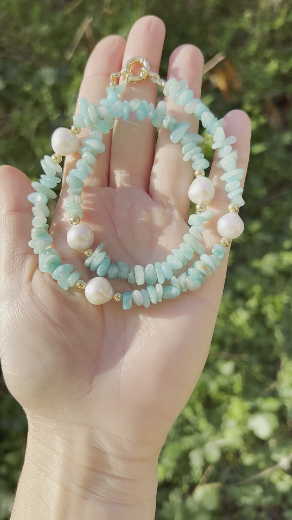 Amazonite chip beaded necklace 