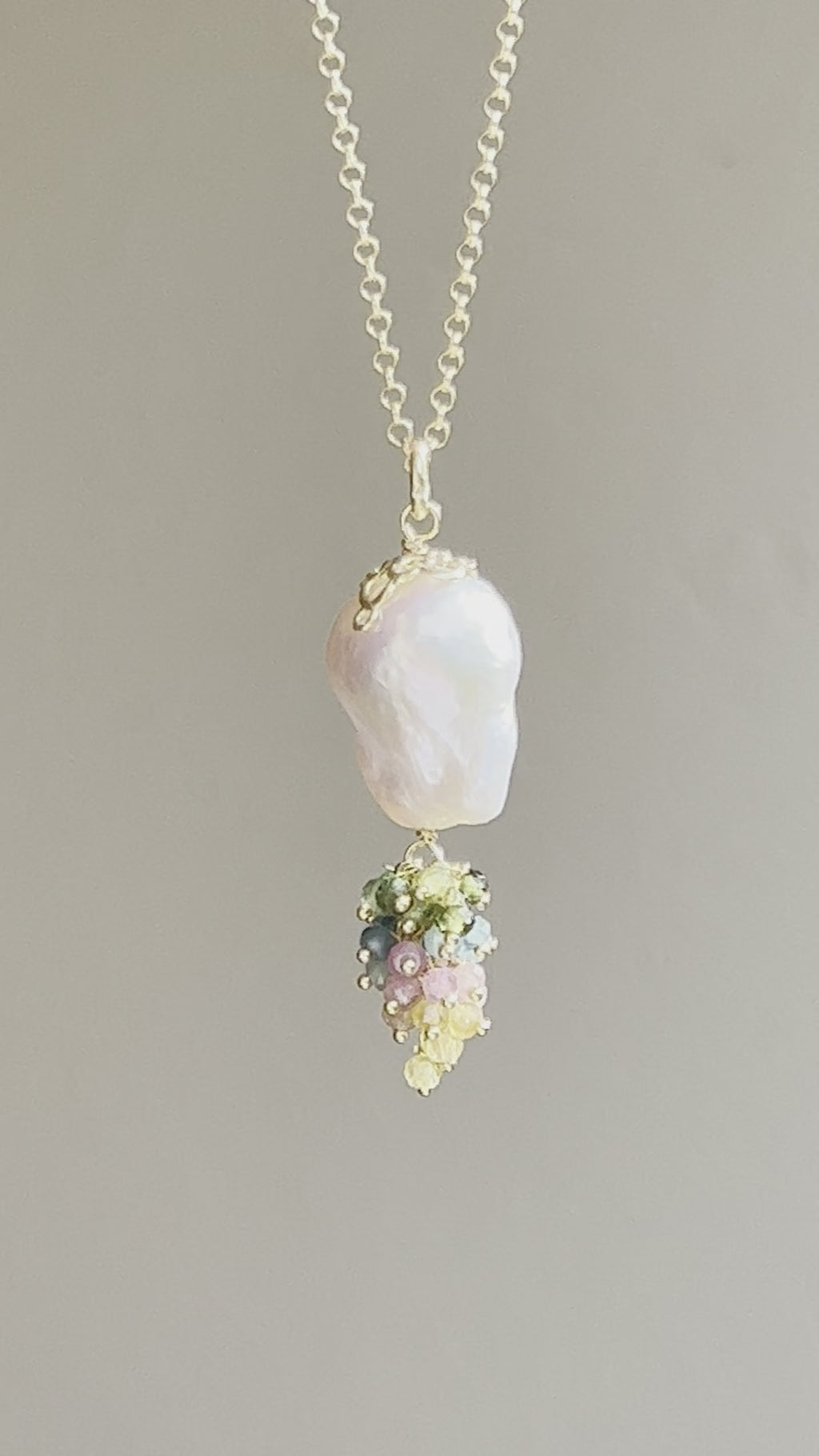 Baroque pearl pendant with tourmalines cluster