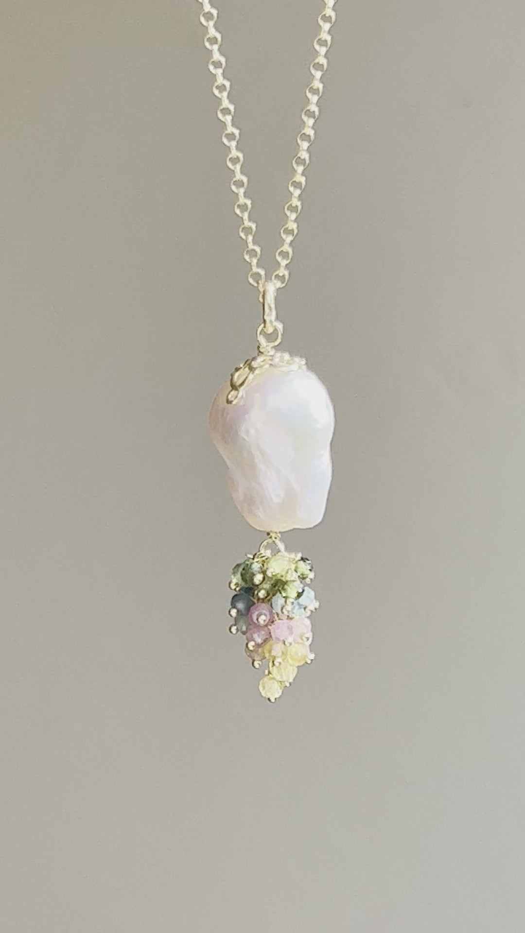 Baroque pearl pendant with tourmalines cluster