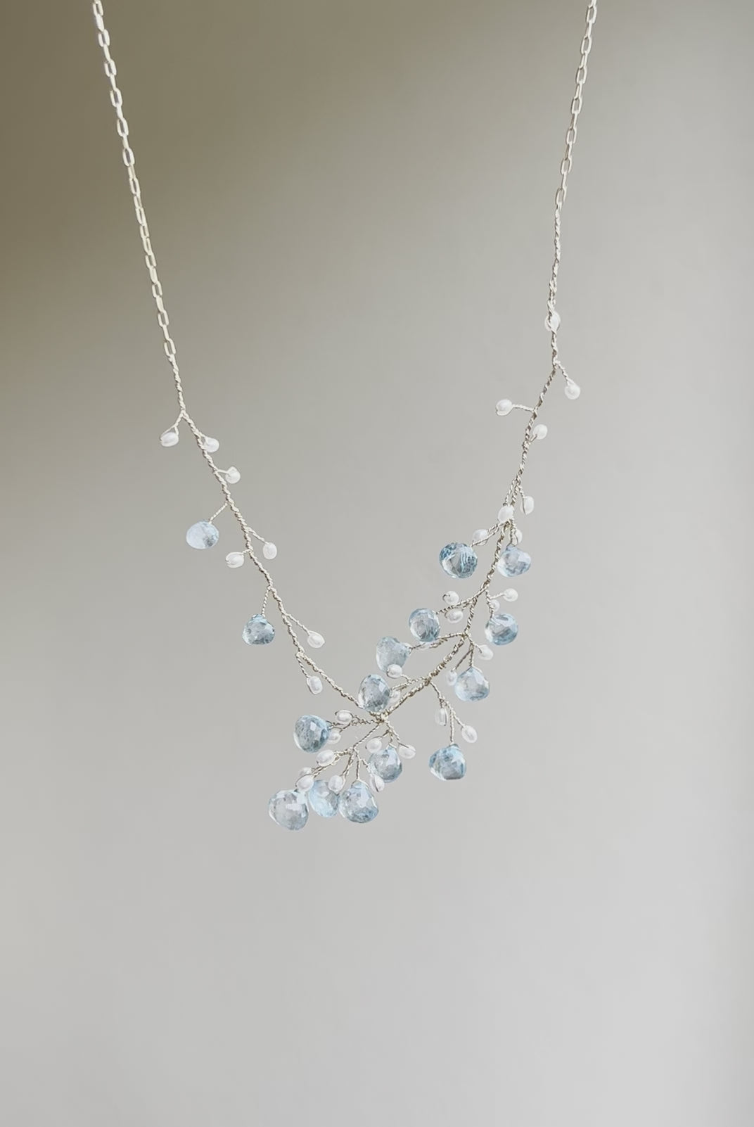 Topaz and pearl branch necklace