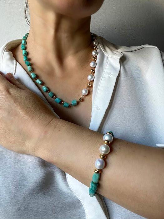 Amazonite and Pearls Bracelet