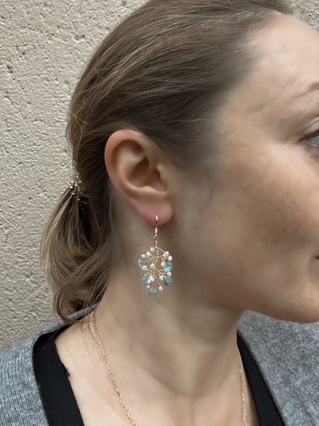 Topaz and pearls branch earrings