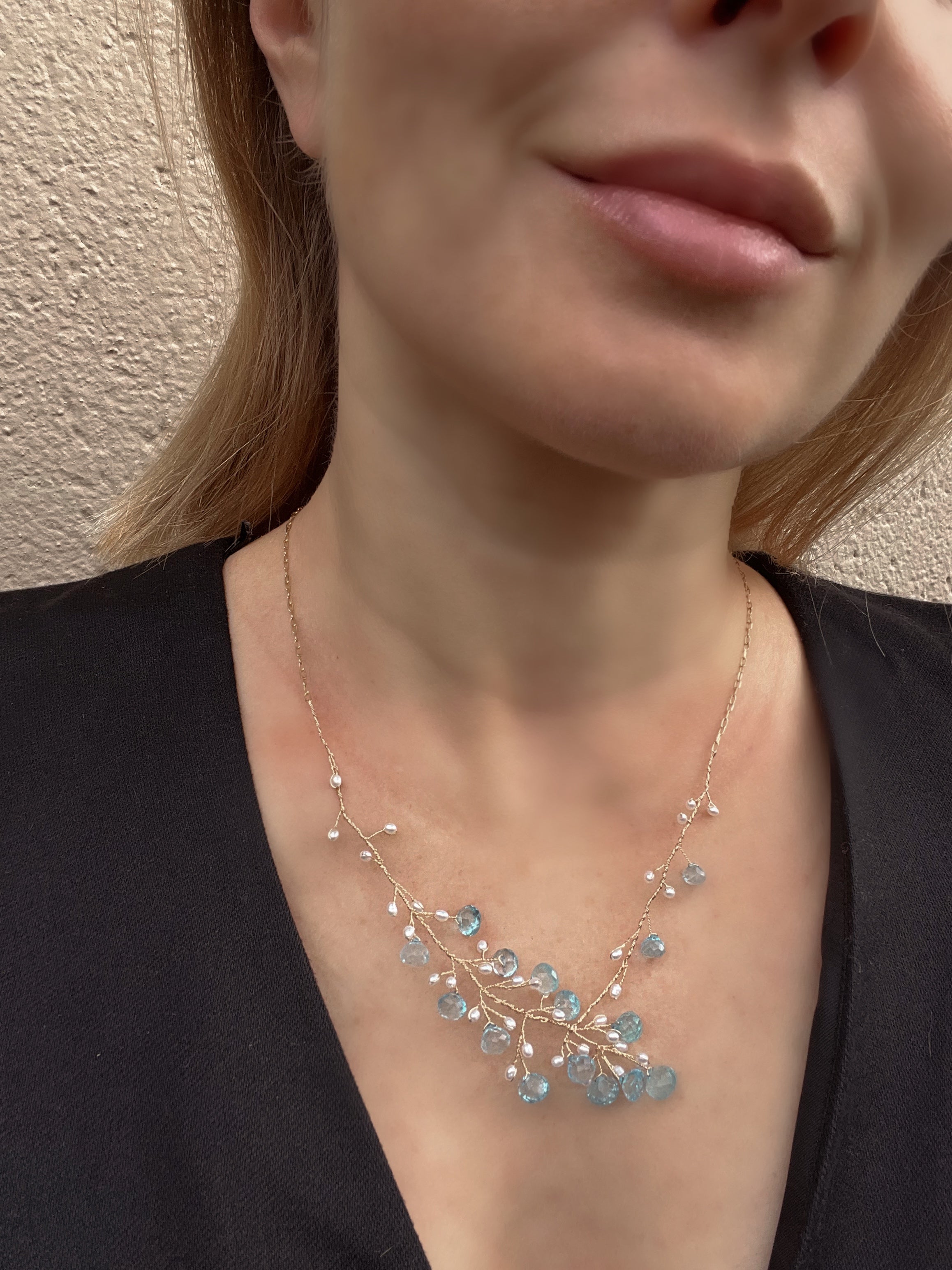 Topaz and pearl branch necklace
