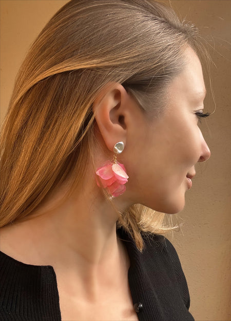 pink flower petal earrings