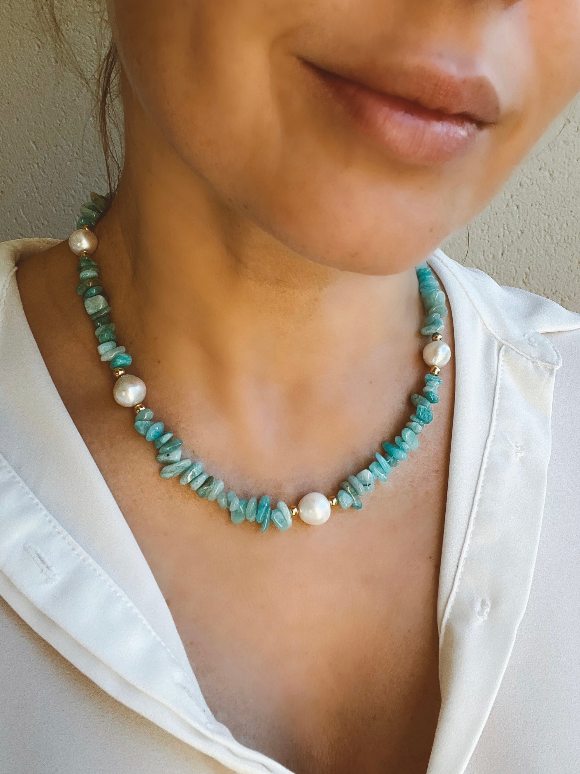 Amazonite chip beaded necklace 
