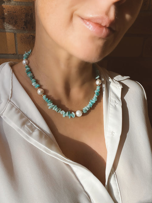 Amazonite chip beaded necklace 