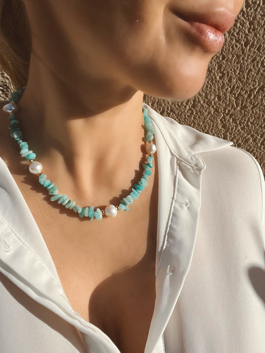 Amazonite chip beaded necklace 