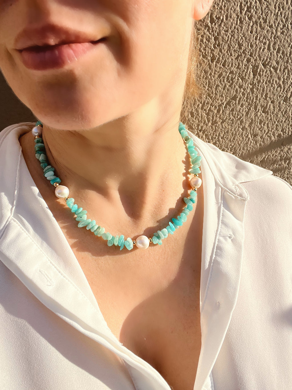 Amazonite chip beaded necklace 
