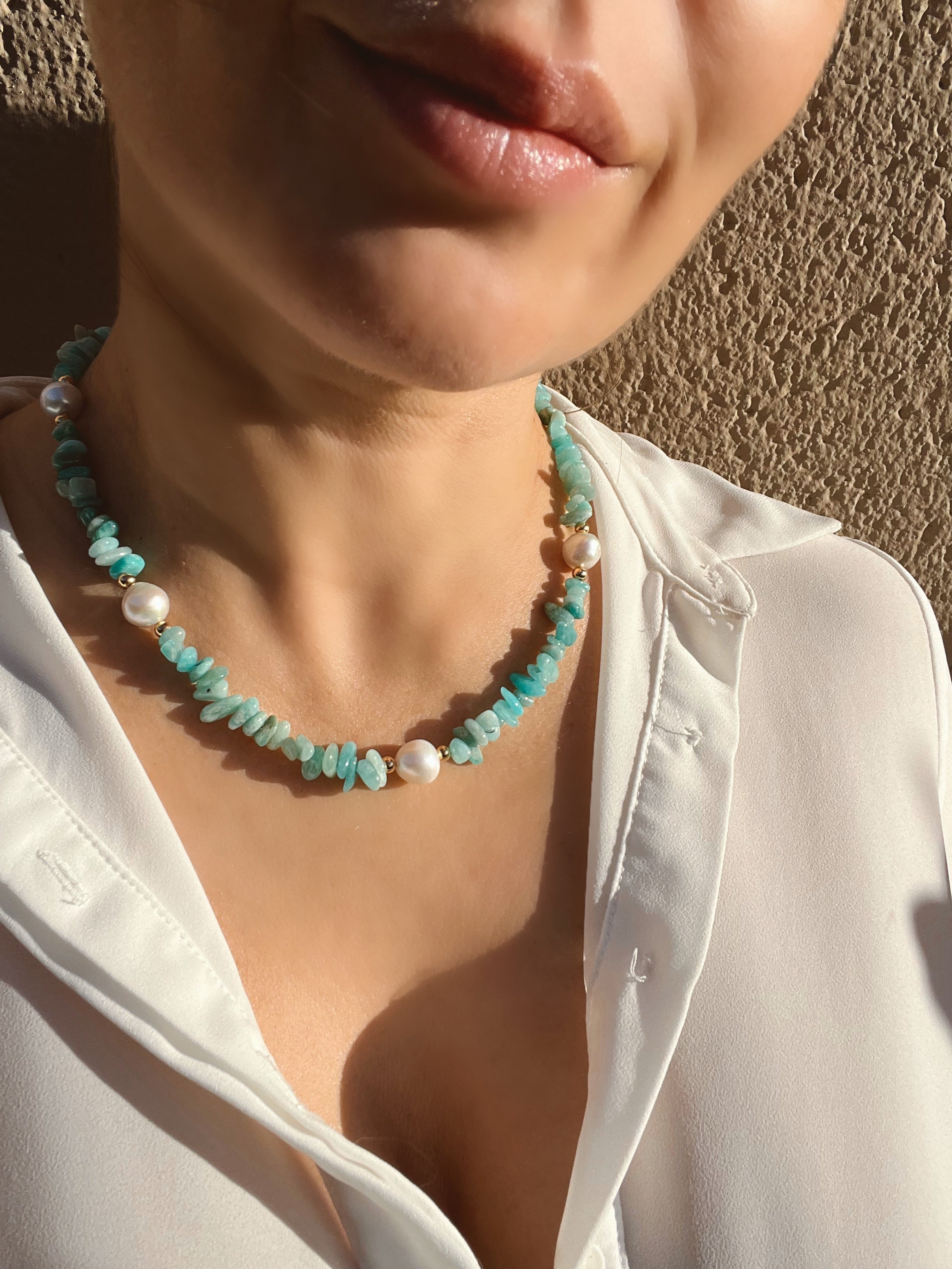 Amazonite chip beaded necklace 