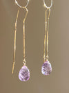 Pink Amethyst Carved Leaf Threader Earrings