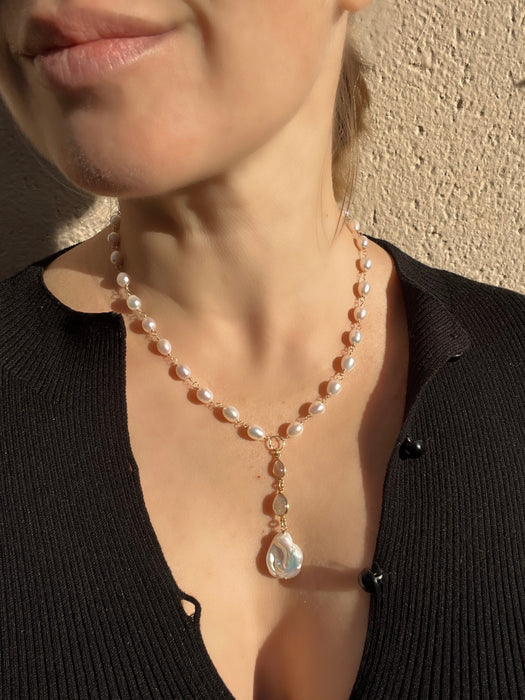 Pearl and Labradorite Lariat Necklace Beaded Necklaces