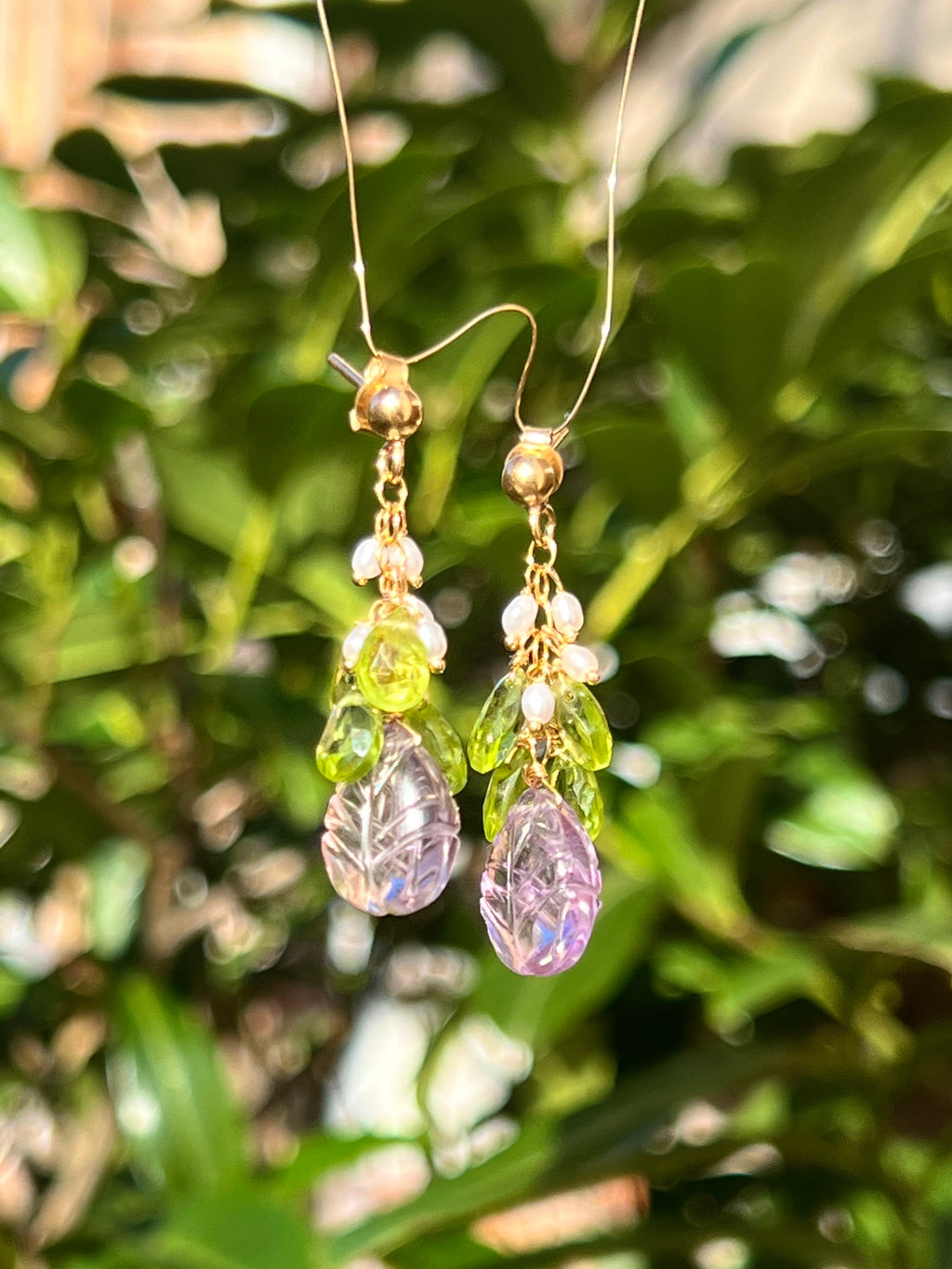 Carved Amethyst and Peridot Earrings "Flora"