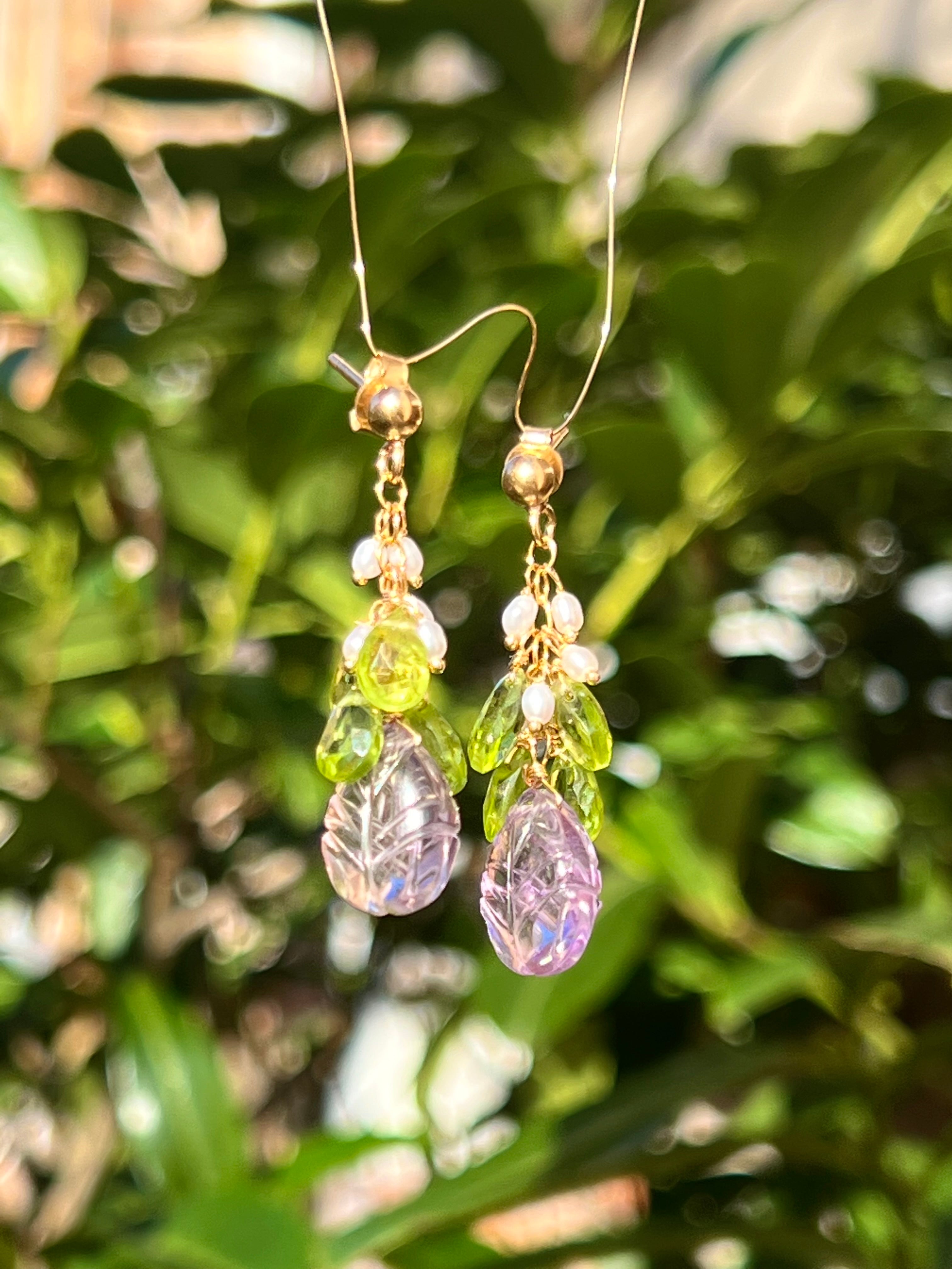 Carved Amethyst and Peridot Earrings "Flora"