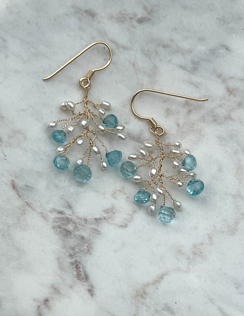 Topaz and pearls branch earrings