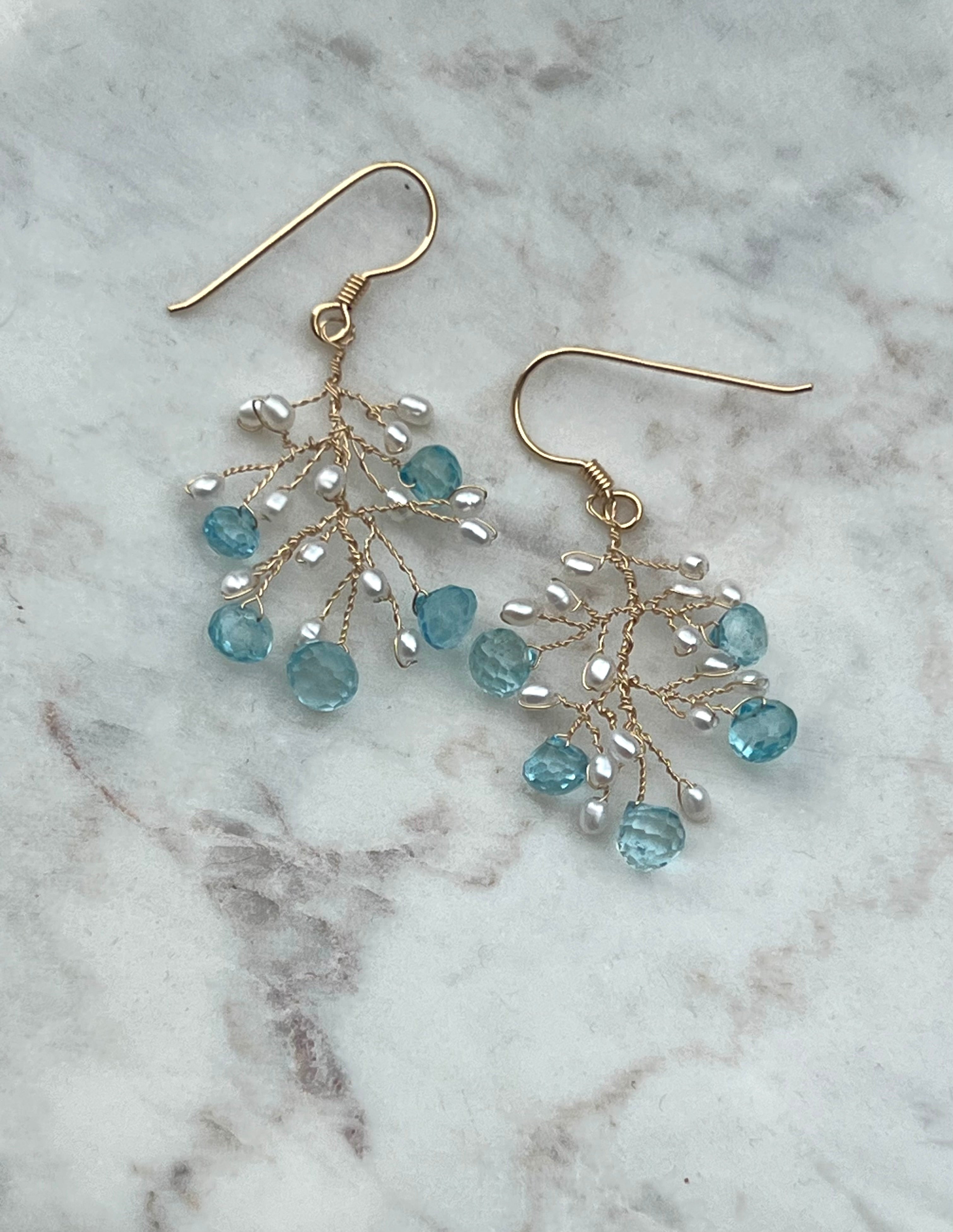 Topaz and pearls branch earrings