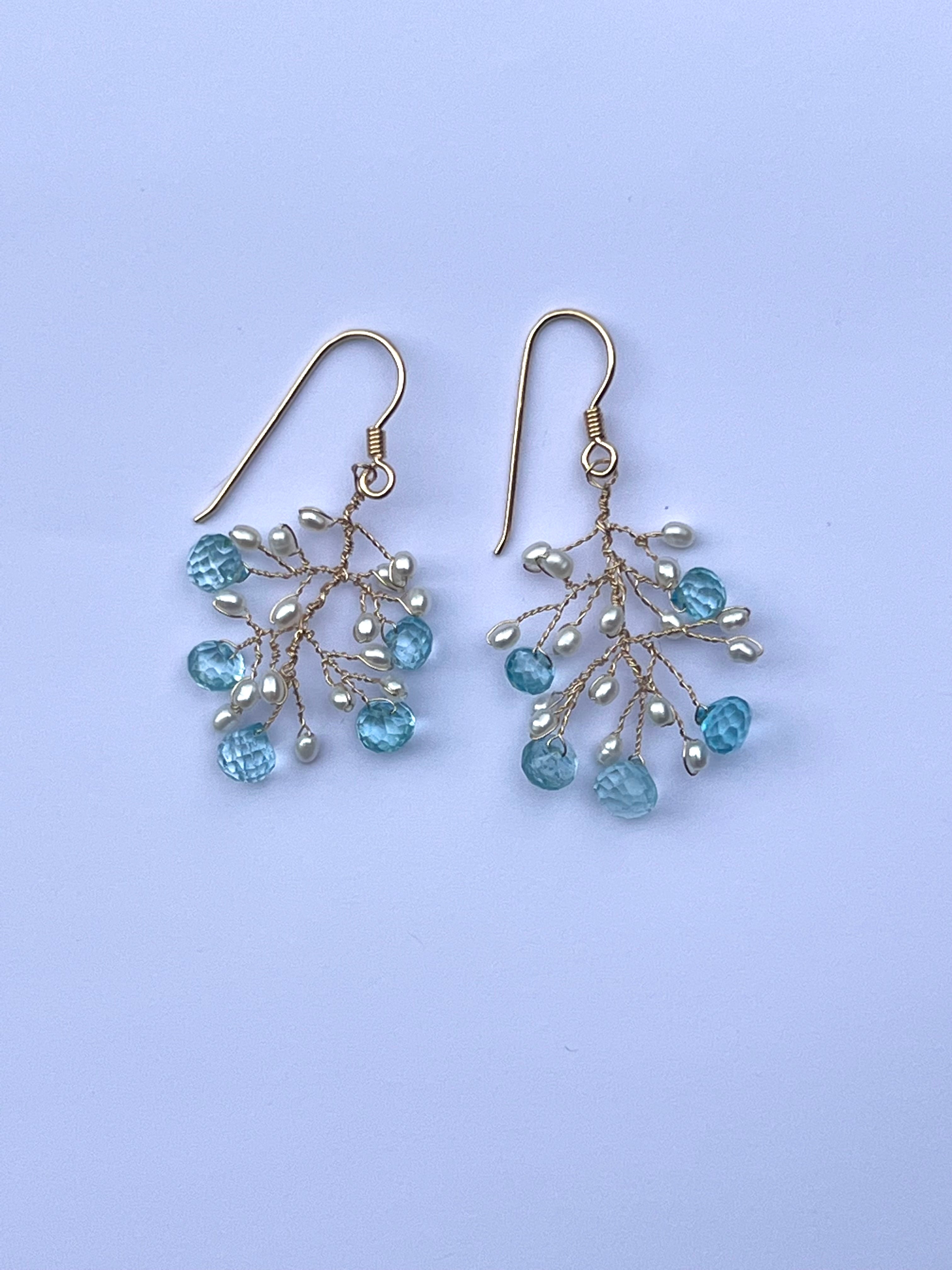 Topaz and pearls branch earrings