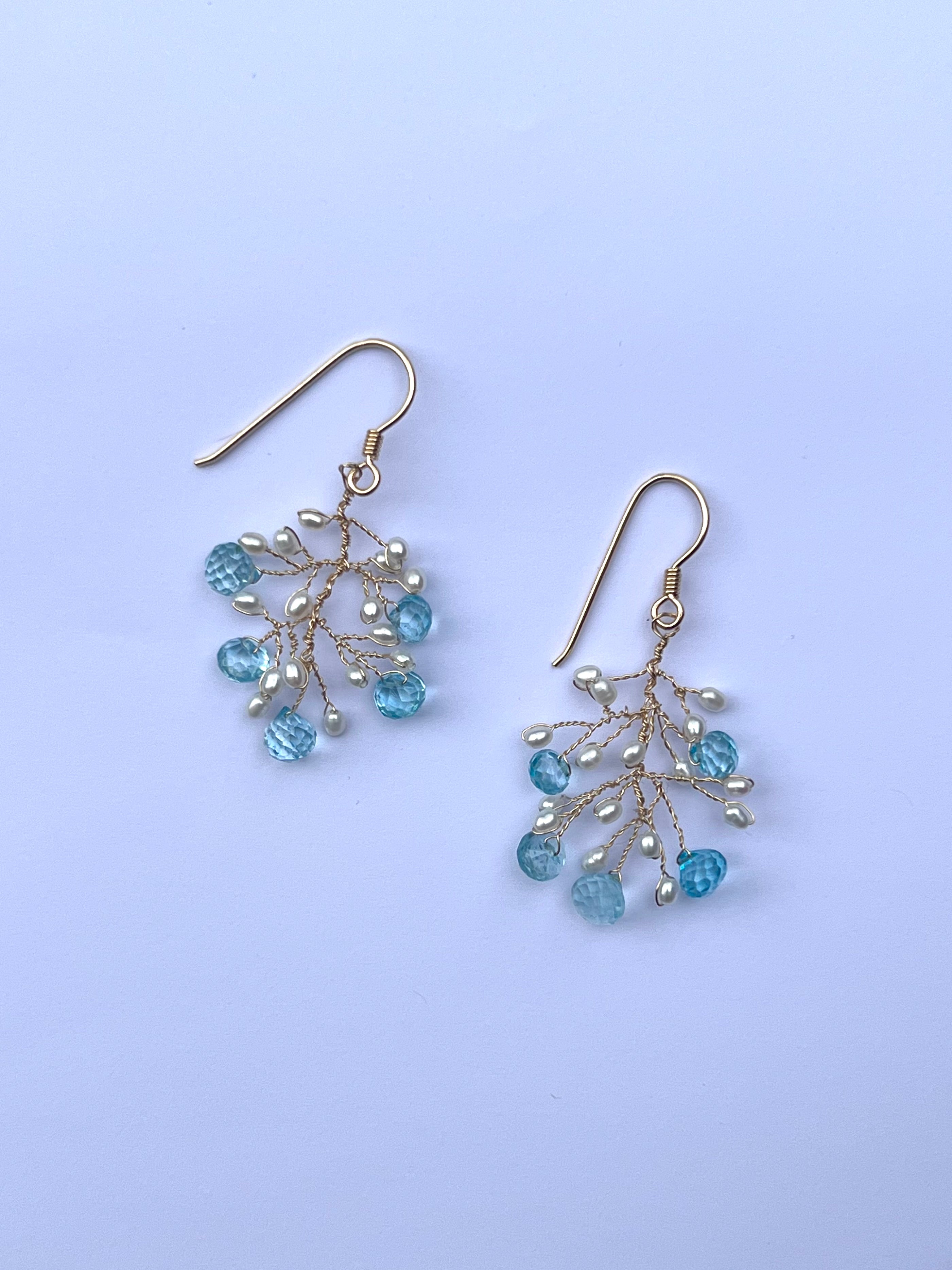 Topaz and pearls branch earrings