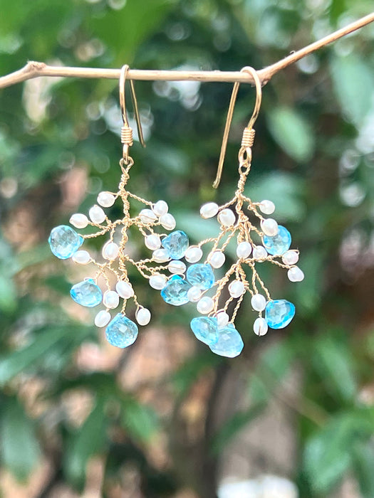 Topaz and pearls branch earrings