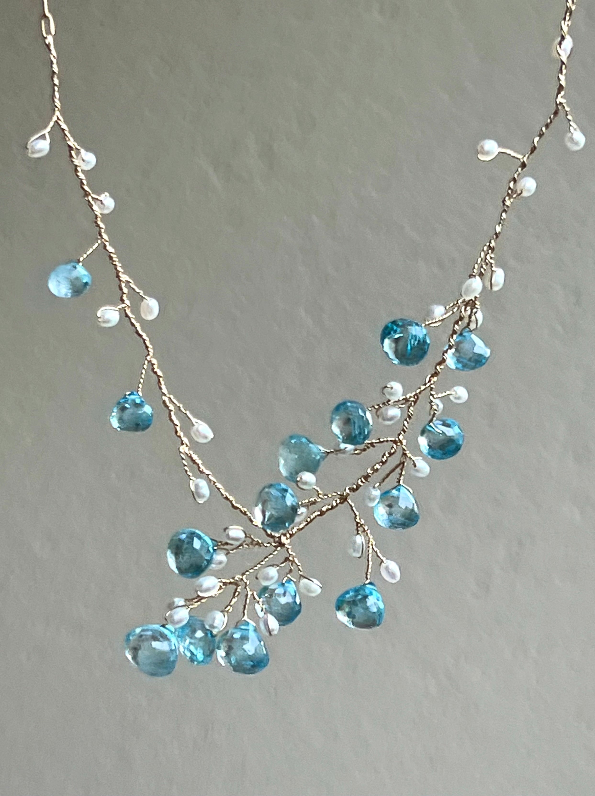 Topaz and pearl branch necklace