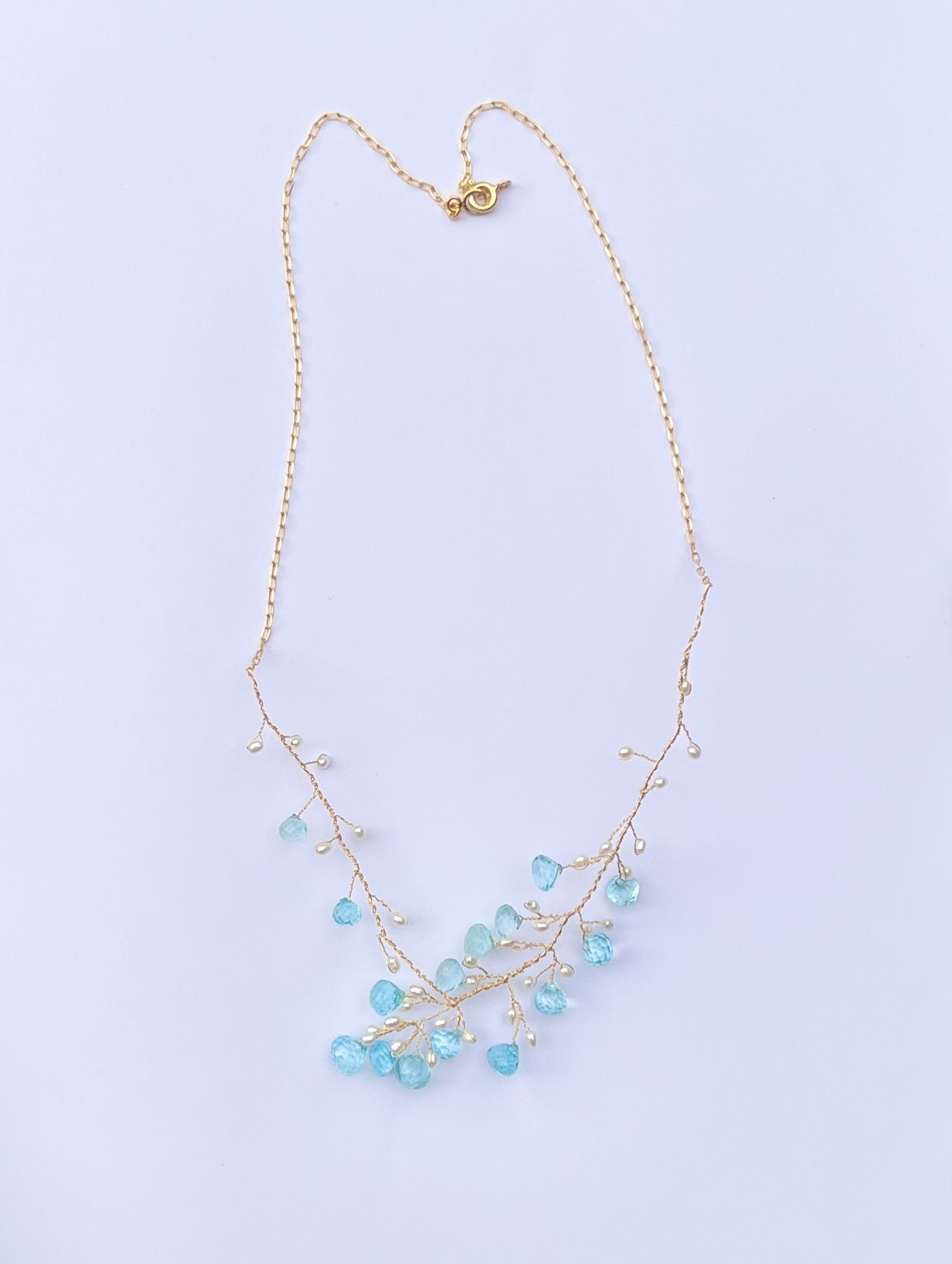 Topaz and pearl branch necklace