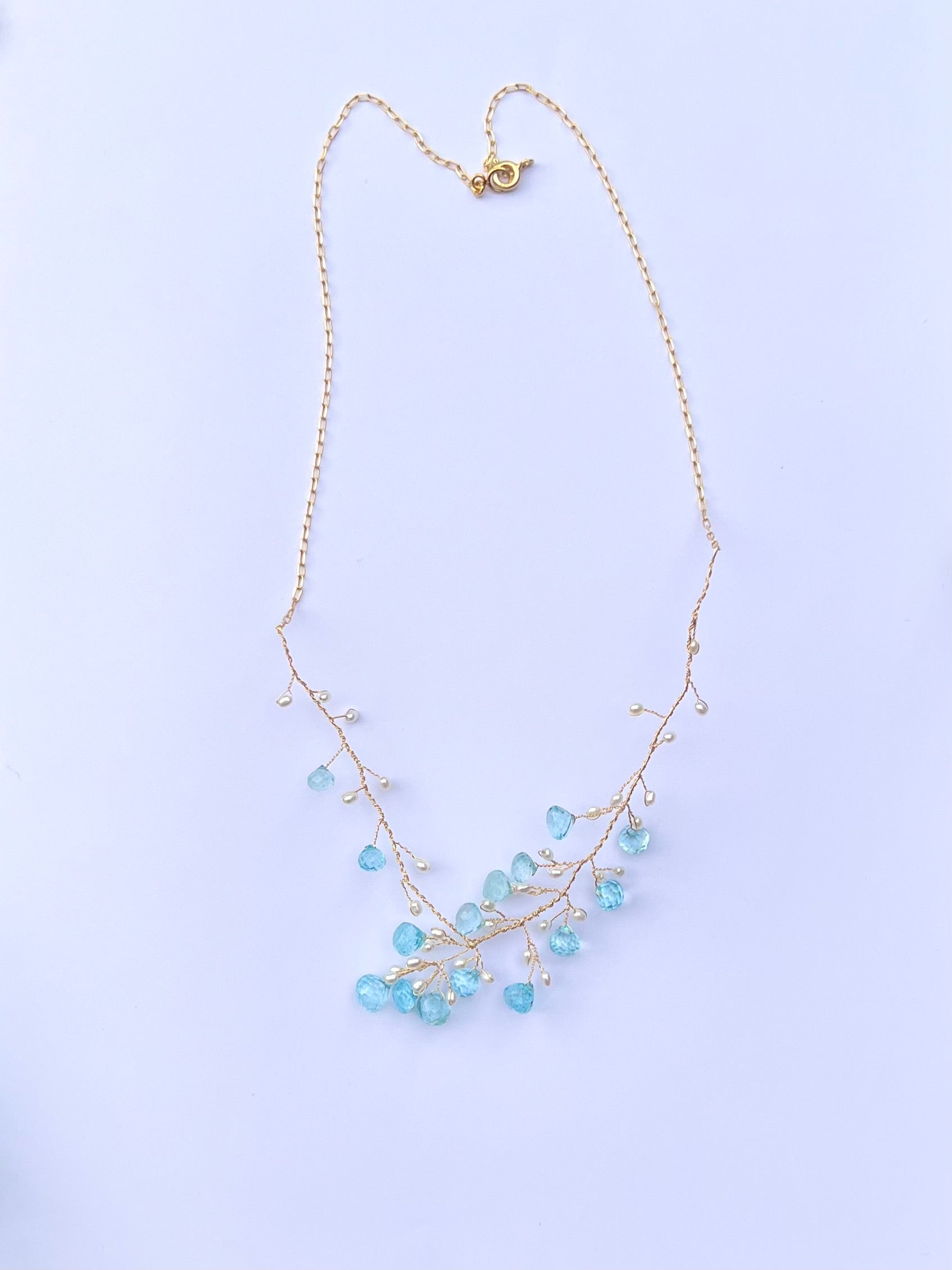 Topaz and pearl branch necklace