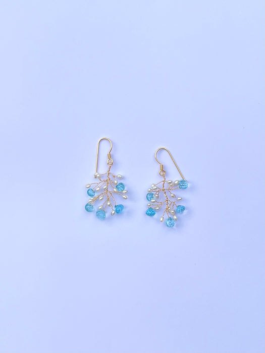 Topaz and pearls branch earrings