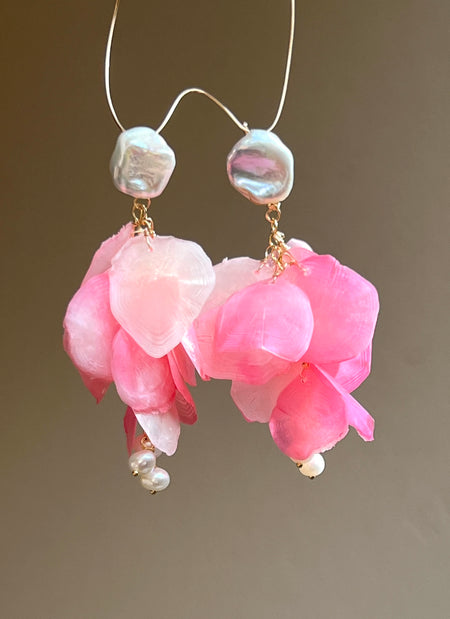 pink flower petal earrings