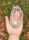 Blue ceramic necklace with baroque pearl pendant