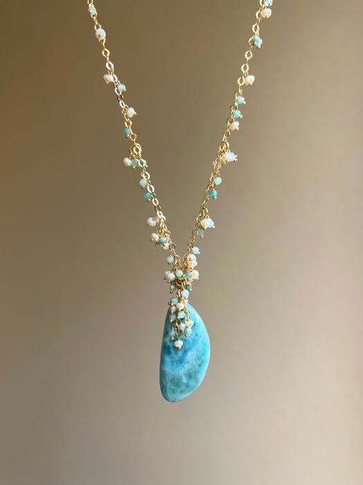 Laguna Necklace - larimar, pearls and amazonite dainty necklace