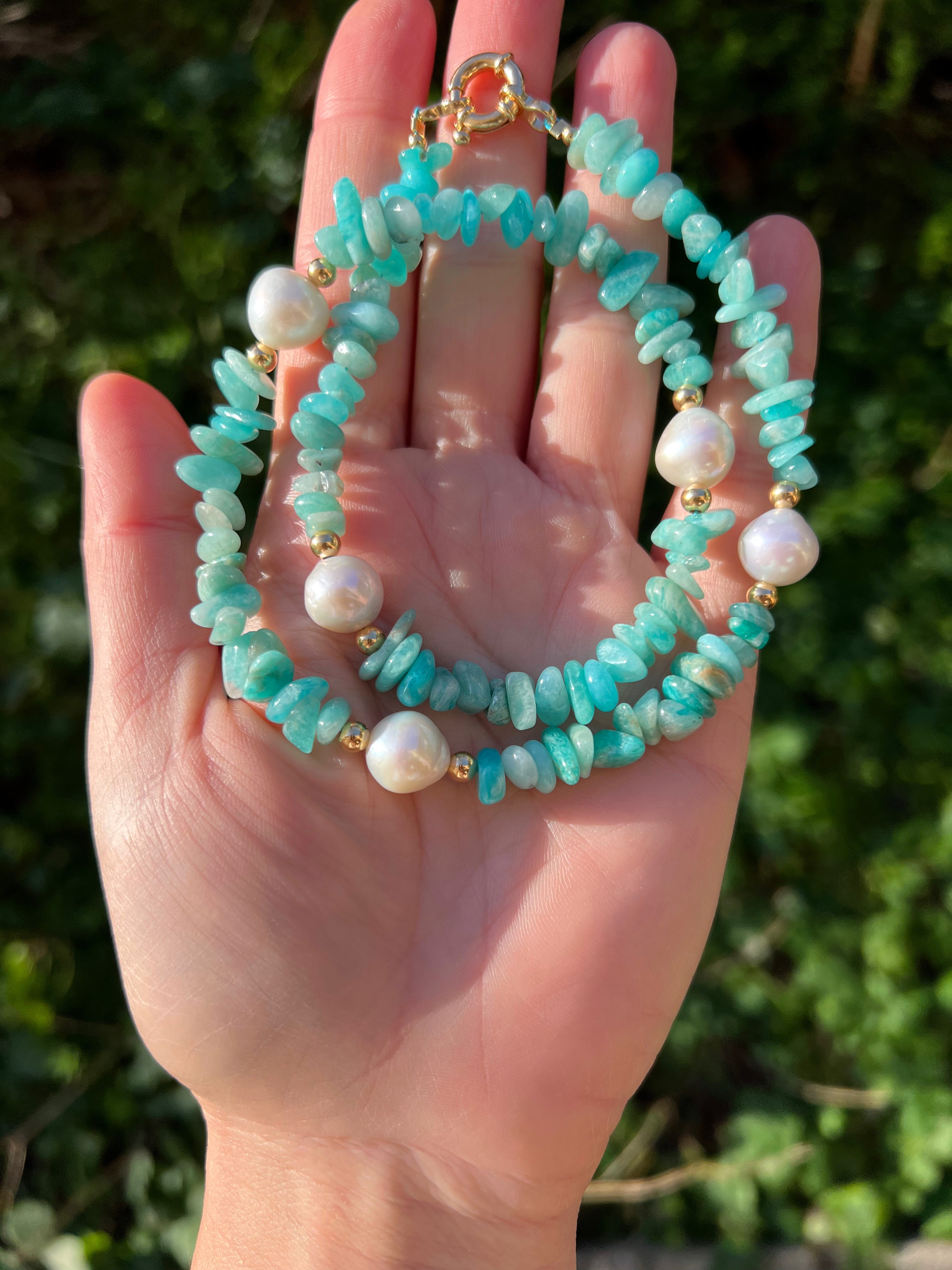 Amazonite chip beaded necklace 