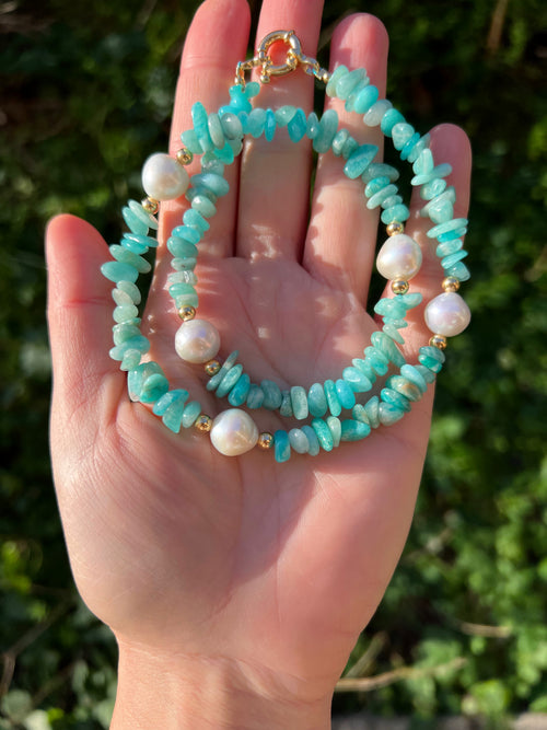 Amazonite chip beaded necklace 