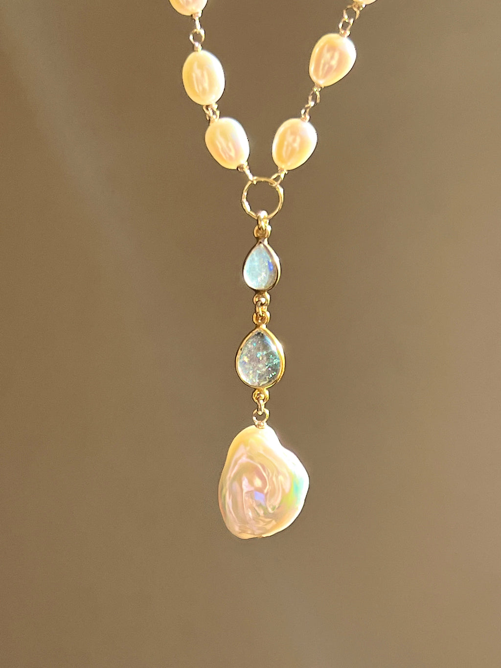 Pearl and Labradorite Lariat Necklace Beaded Necklaces