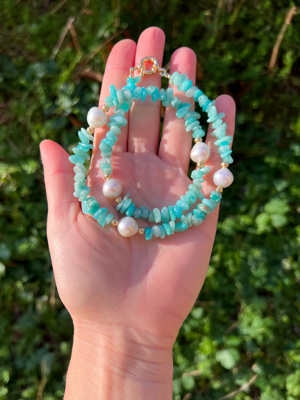 Amazonite chip beaded necklace 