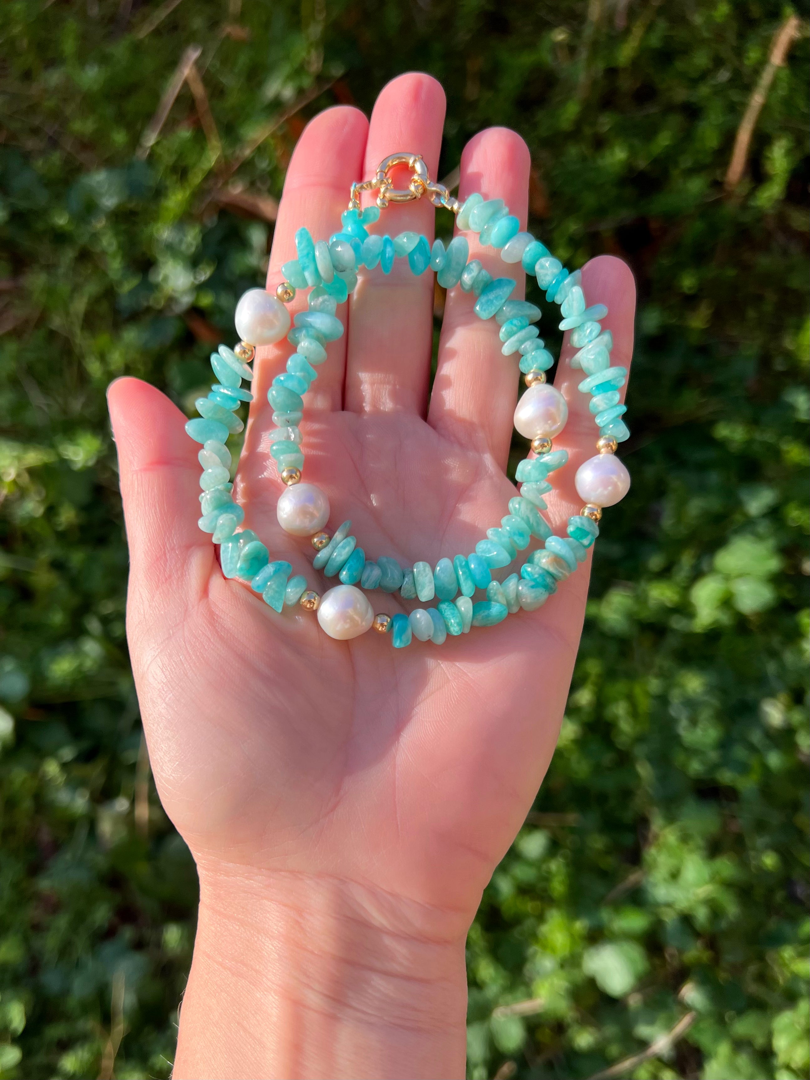 Amazonite chip beaded necklace 