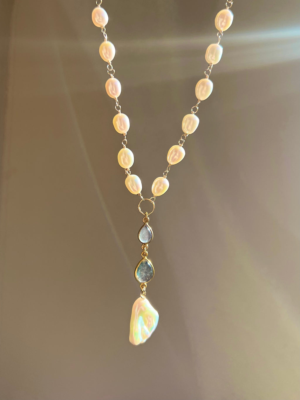 Pearl and Labradorite Lariat Necklace Beaded Necklaces