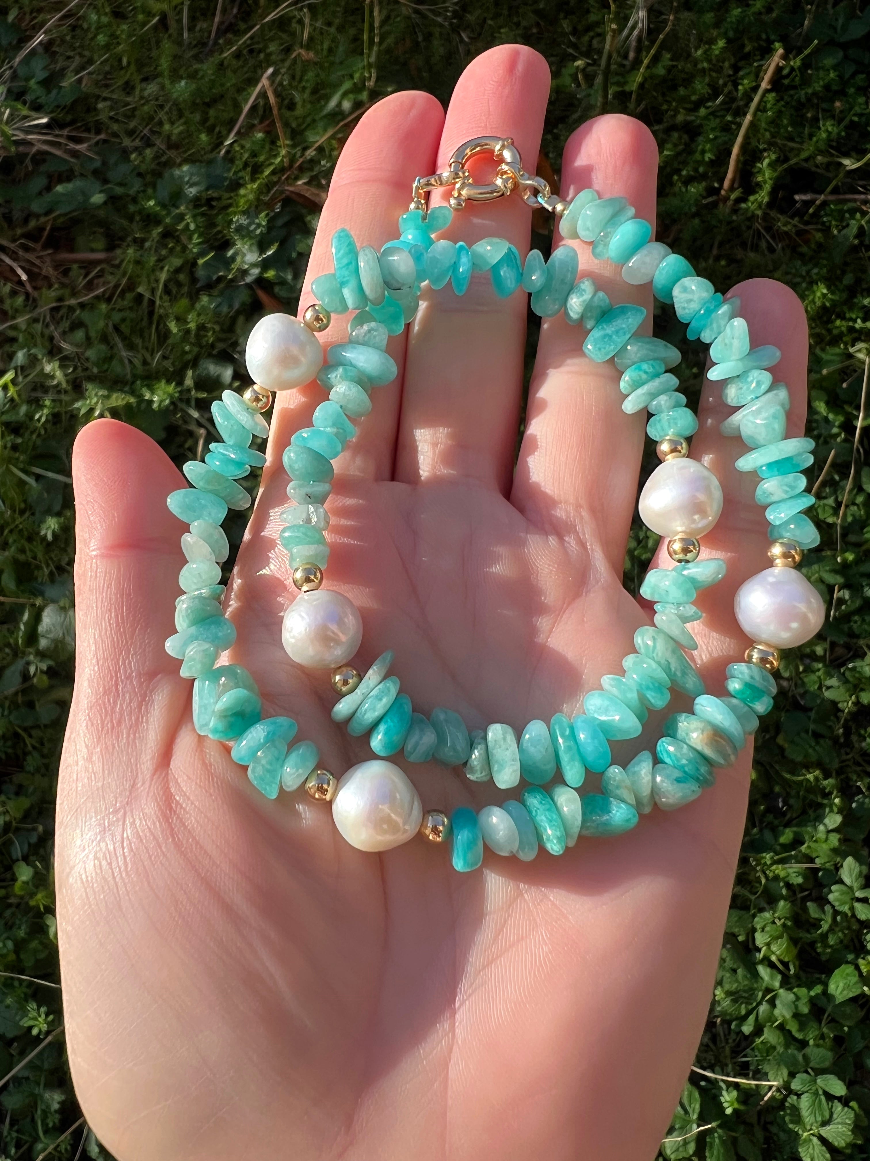 Amazonite chip beaded necklace 