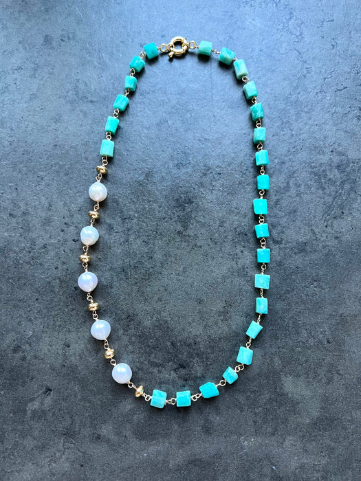 Amazonite and pearls necklace