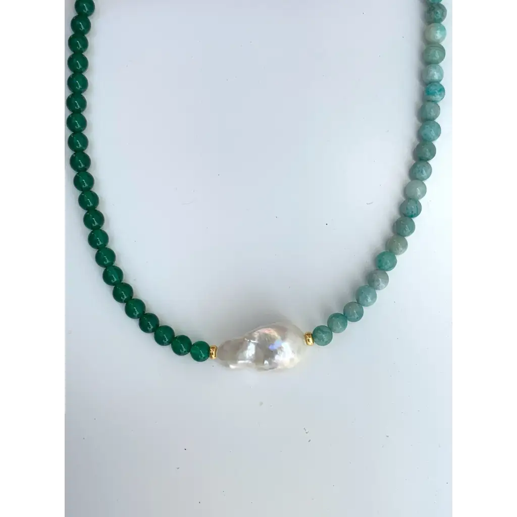 amazonite and green agate baroque pearl necklace