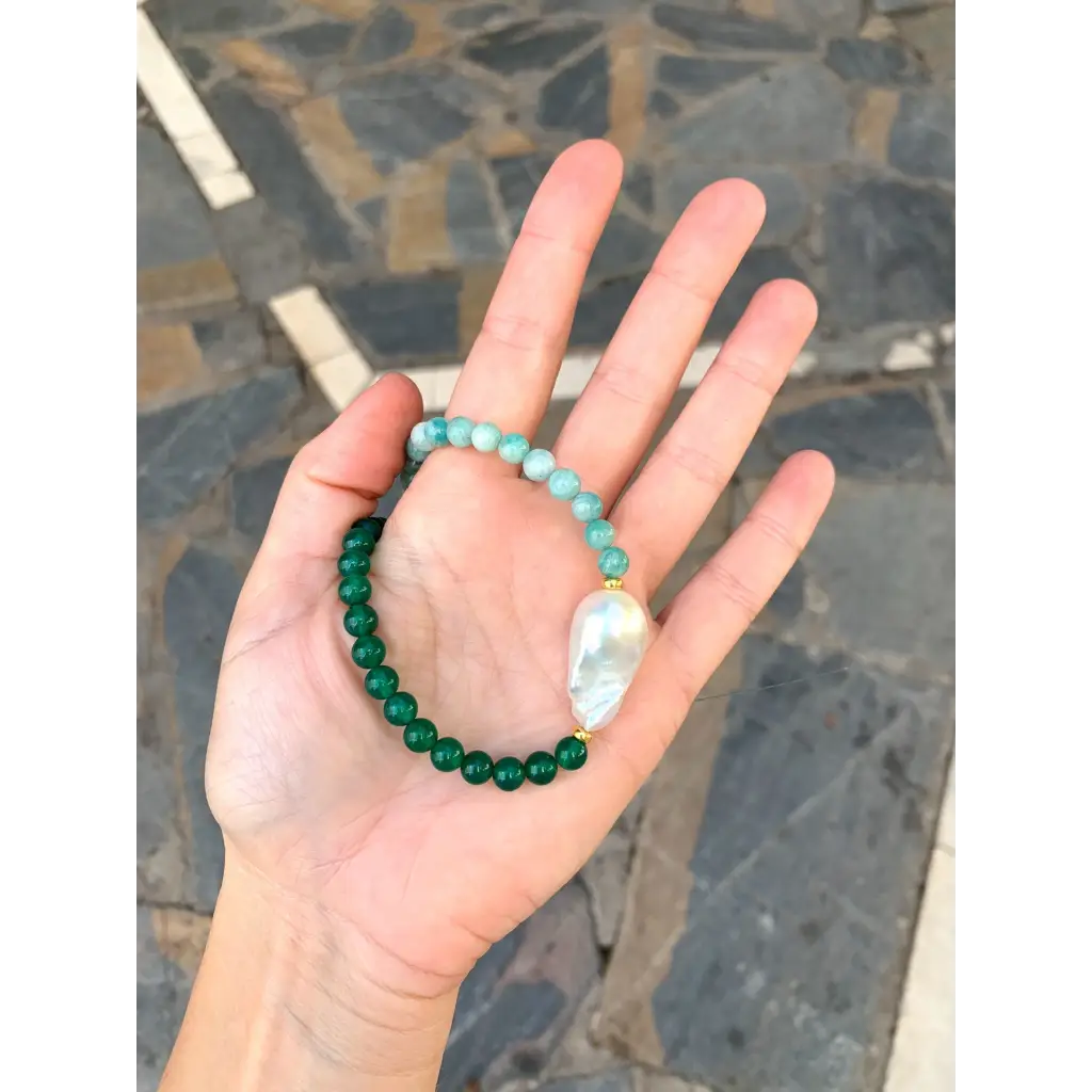 amazonite and green agate baroque pearl necklace