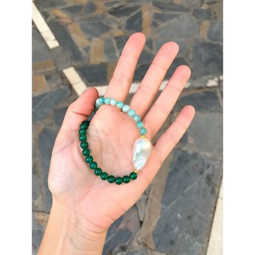 amazonite and green agate baroque pearl necklace
