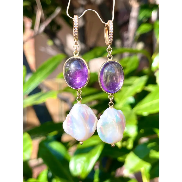 Amethyst and baroque pearl earrings