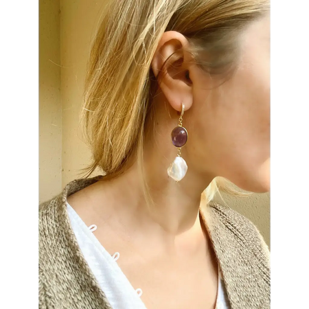 Amethyst and baroque pearl earrings