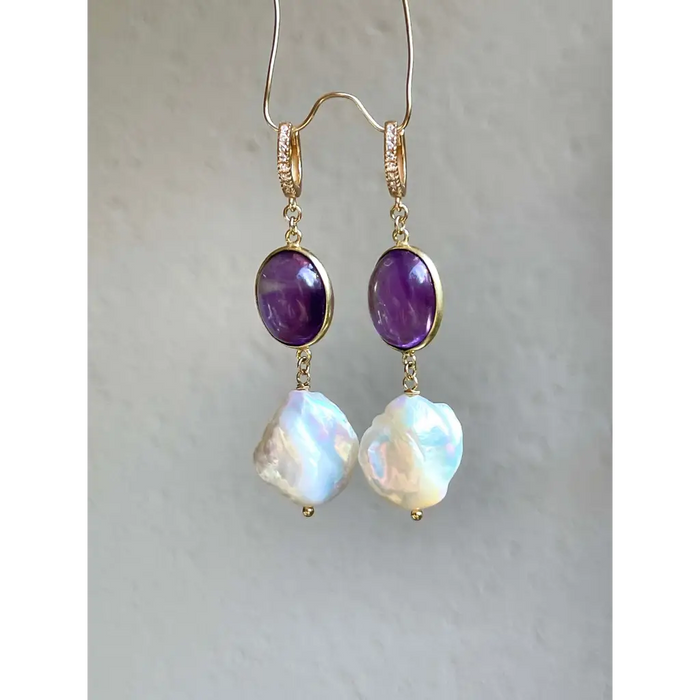 Amethyst and baroque pearl earrings